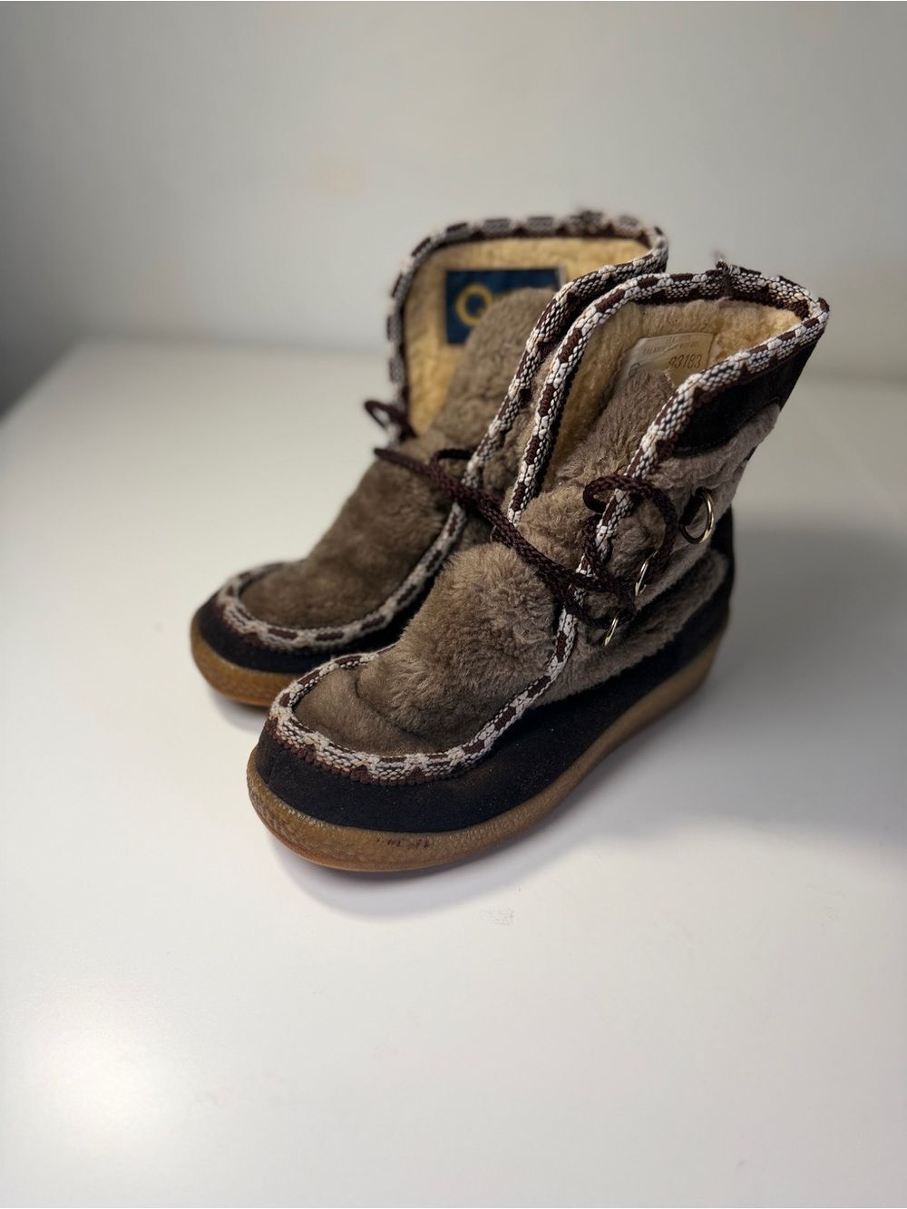 Vintage Quoddy Brown and Black Fleece-Lined Winter Boots 6